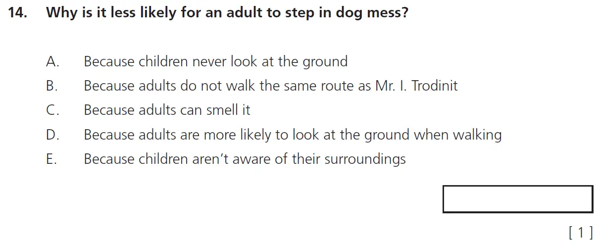 Question 14 - 11+ Comprehension – Inference – Test Paper 5