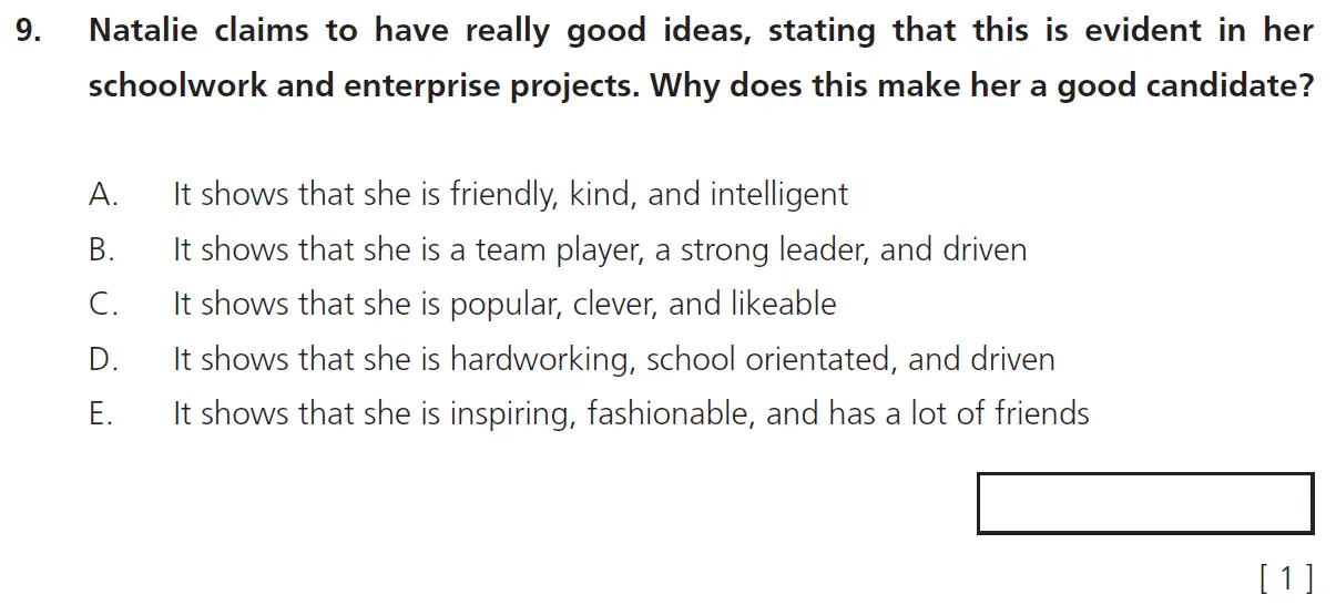 Question 9 - 11+ Comprehension – Inference – Test Paper 5