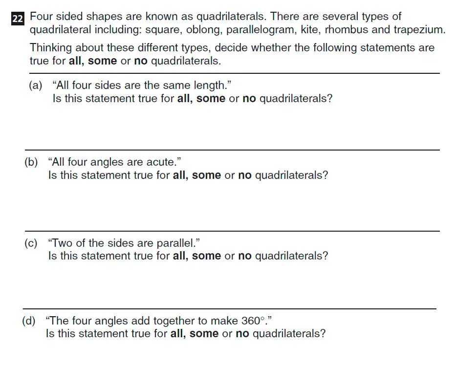 Question 22(a,b,c,d) - CSSE - Familiarisation 11+ Maths Paper - 2015
