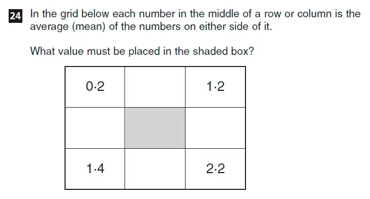 Question 24 - CSSE - Familiarisation 11+ Maths Paper - 2015