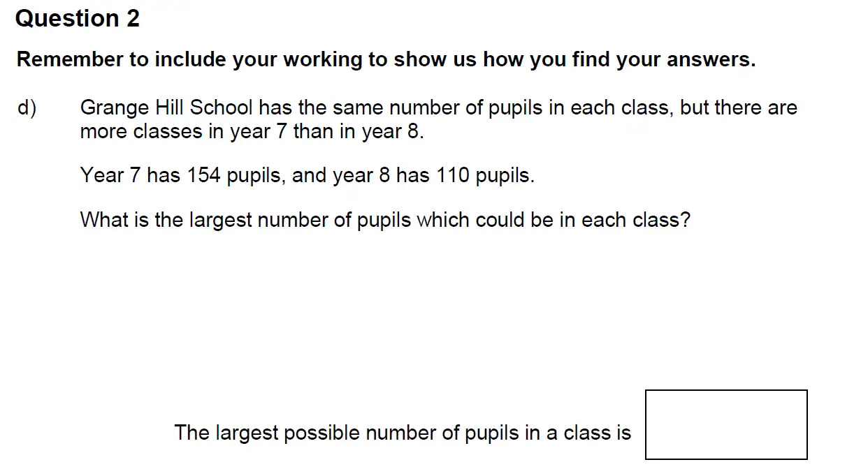 Question 2(d) - Highgate School – 11 Plus Assessment Sample Mathematics Test C - 2025