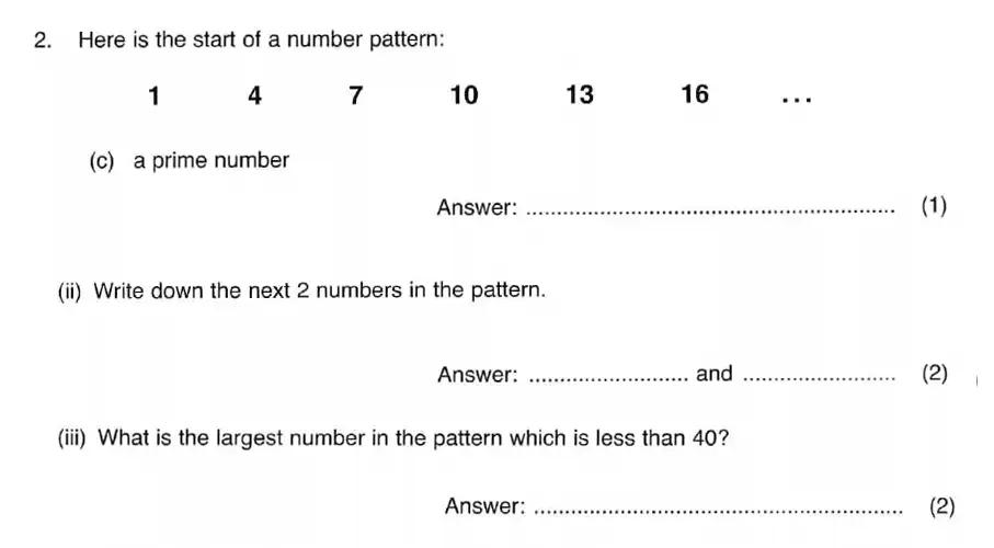 Question 2(2(i)(c),2(ii),2(iii)) - ISEB - 11+ Maths Practice Paper - 2008-2009
