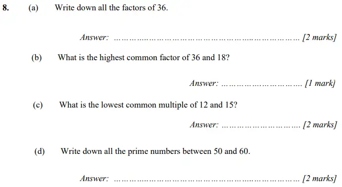 Question 8(a,b,c,d) - Merchant Taylors School - 11 Plus Maths Specimen Paper 1 - 2024