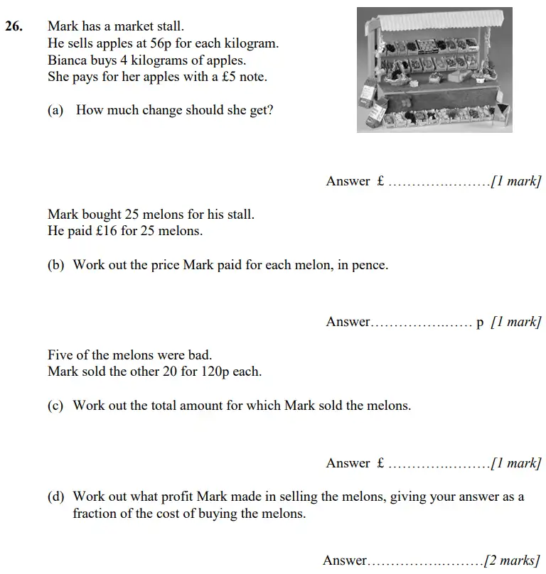 Question 26(a,b,c,d) - Merchant Taylors’ School - 11+ Maths Practice Paper 1 – 2023