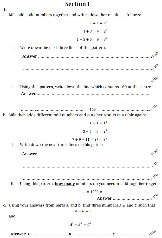 Question 1(1(a)(i),1(a)(ii),1(b)(i),1(b)(ii),c) - St Paul’s Girls School - 11 Plus Maths Sample Paper 2 – 2024
