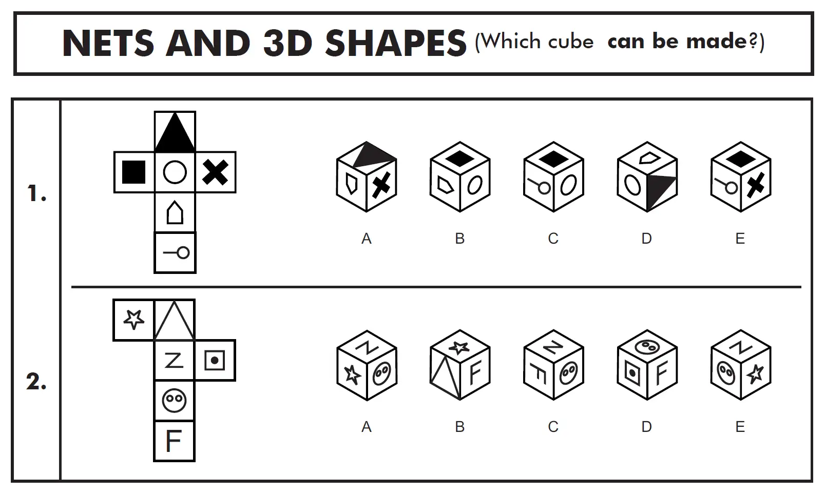 Question 01 & 02 - 11+ NVR - Nets and 3D Shapes - Practice Paper 1