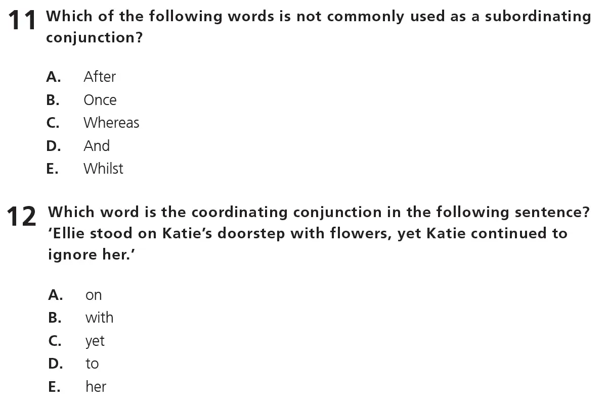 Question 06 - 11+ Free SPaG - Kinds of words (Conjunction) - Test Paper 6