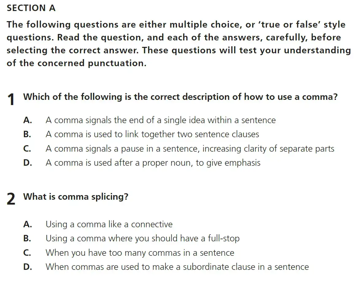Question 01 - 11+ Free SPaG Punctuation - Test Paper 1