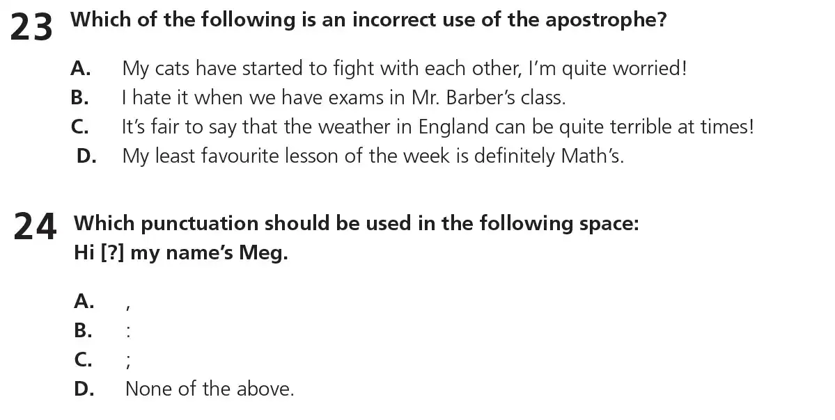 Question 12 - 11+ Free SPaG Punctuation - Test Paper 1