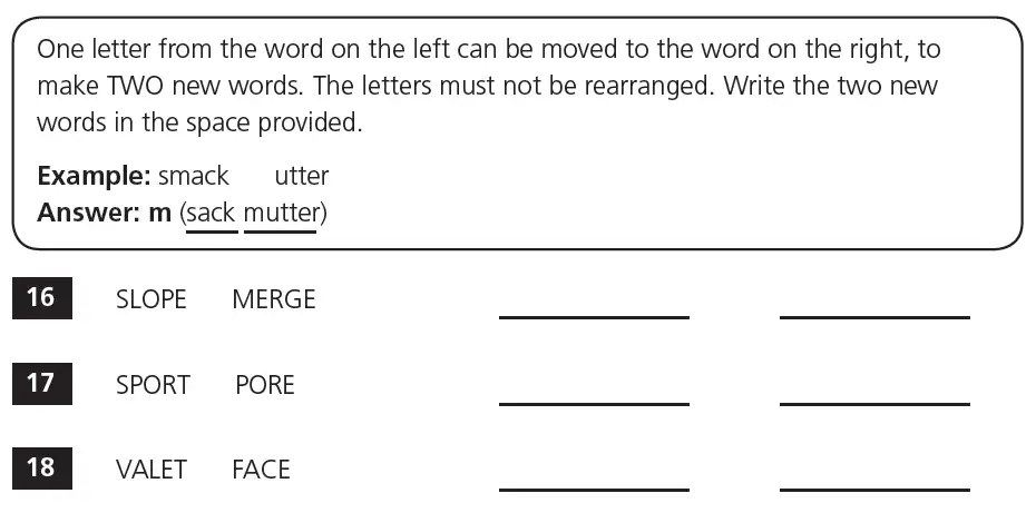 Question 5 - 11+ VR Making Words Practice Paper 1