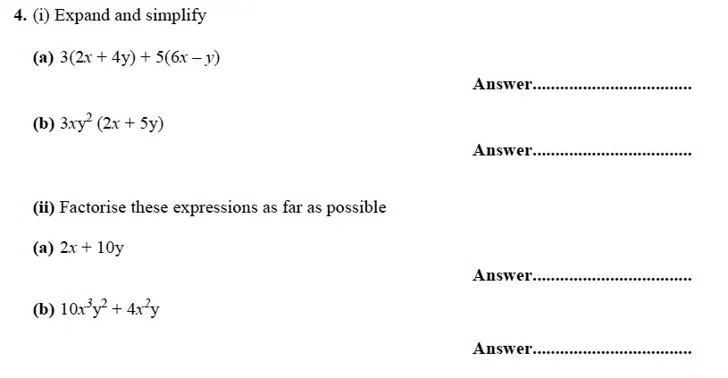 Question 4(4(i)(a),4(i)(b),4(ii)(a),4(ii)(b)) - Forest School – 13 Plus Maths Sample Paper 1 2023