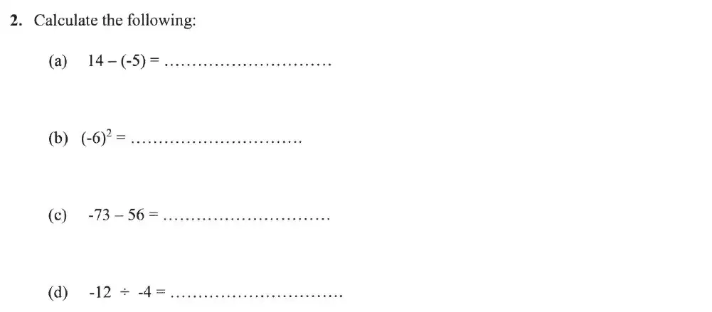 Question 2(a,b,c,d) - Forest School - 13 Plus Sample Maths Sample Paper 2023
