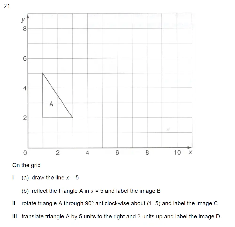 Question 21(21(i)(a),21(i)(b),21(ii),21(iii)) - Kent College - 13 Plus Maths Sample Paper 2 2023