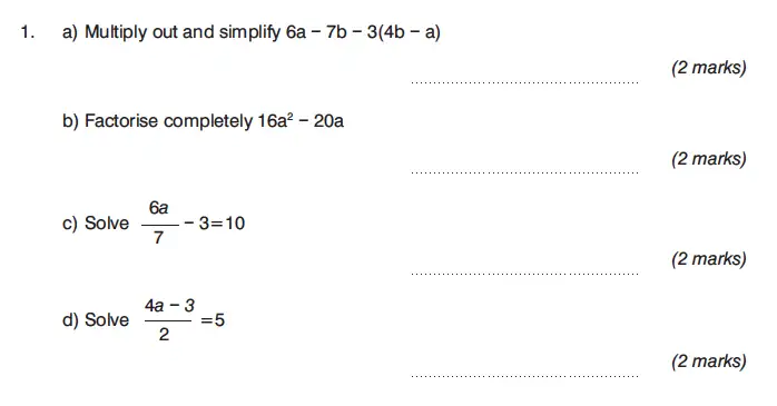 Question 1(a,b,c,d) - King’s College Junior School – 13 Plus Maths Calculator Paper 1 2023
