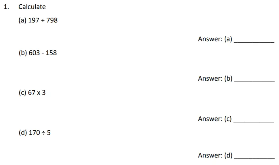 Question 1(a,b,c,d) - The Perse Upper School – Year 9 Maths Specimen Paper 2 2023