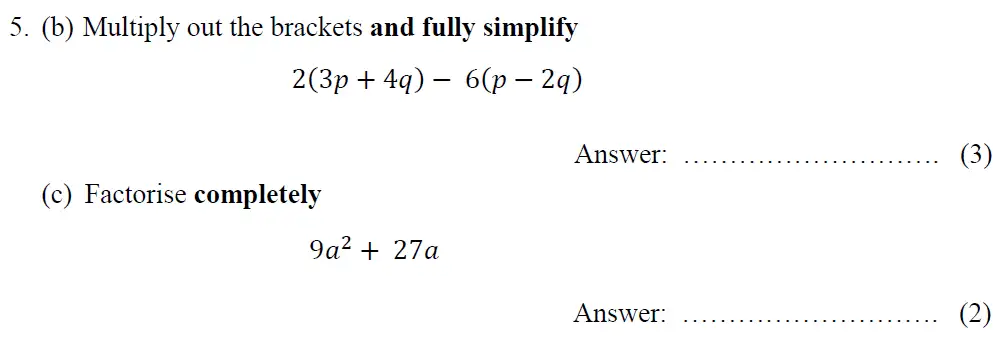 Question 5(b,c) - Tonbridge School - 13 Plus Maths Year 9 Sample B 2023