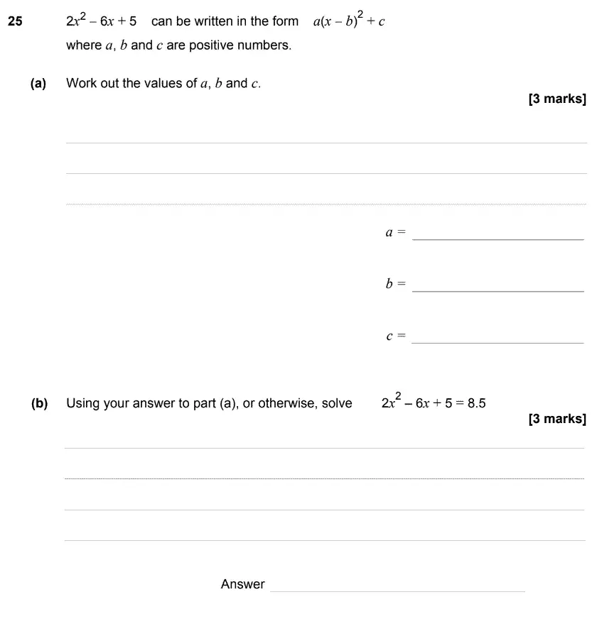 Question 31 - GCSE AQA Higher Maths Speicmen Paper 2 (Calculator)