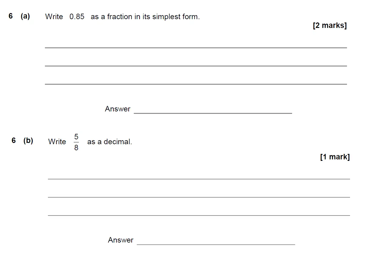 Question 6 - GCSE AQA Foundation Maths Past Paper 1 (Non-Calculator) - June 2018