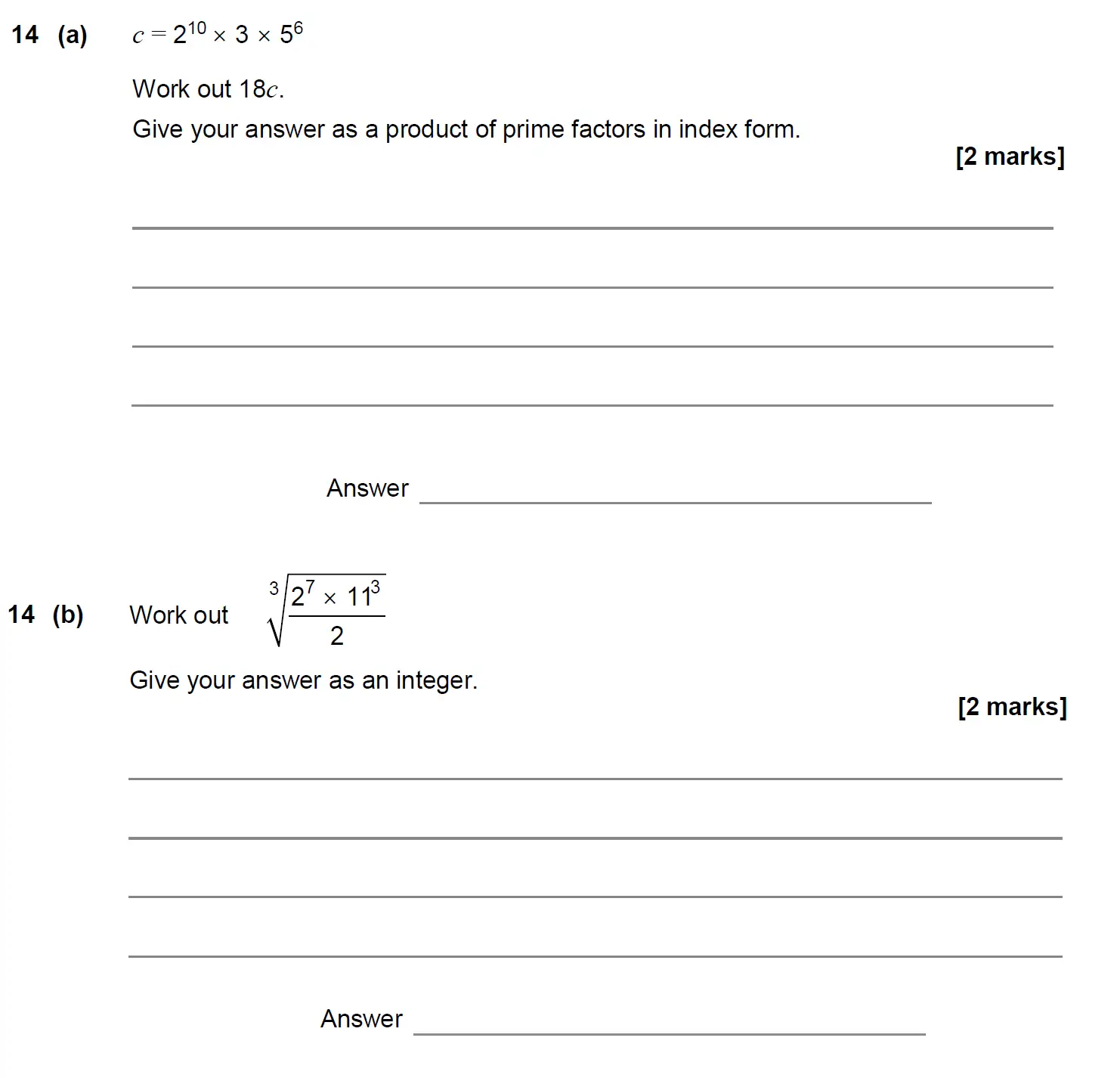 Question 14 - GCSE AQA Higher Maths Past Paper 1 (Non-Calculator) - June 2020