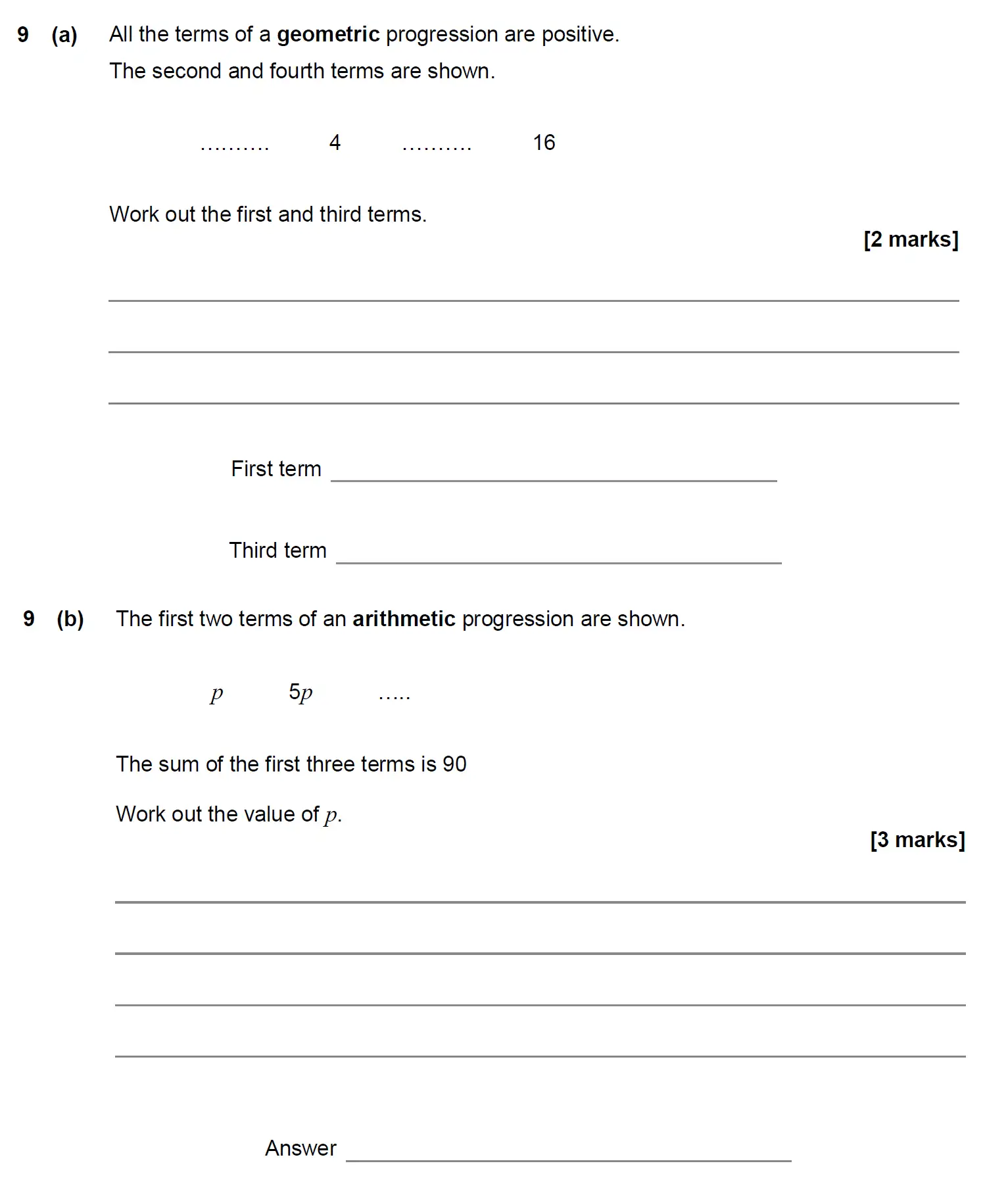 Question 9 - GCSE AQA Higher Maths Past Paper 1 (Non-Calculator) - June 2020