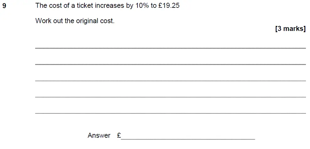 Question 9 - GCSE AQA Higher Maths Past Paper 3 (Calculator) - June 2018