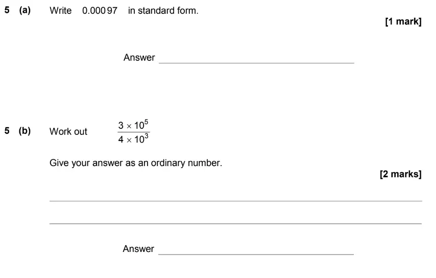 Question 5 - GCSE AQA Higher Maths Past Paper 1 (Non-Calculator) - June 2019