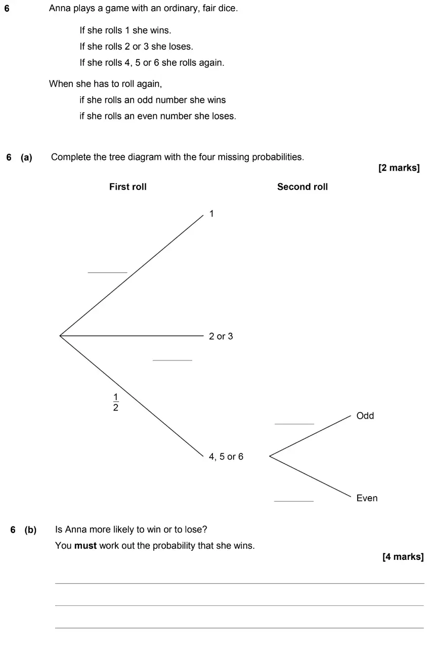 Question 6 - GCSE AQA Higher Maths Past Paper 1 (Non-Calculator) - June 2019