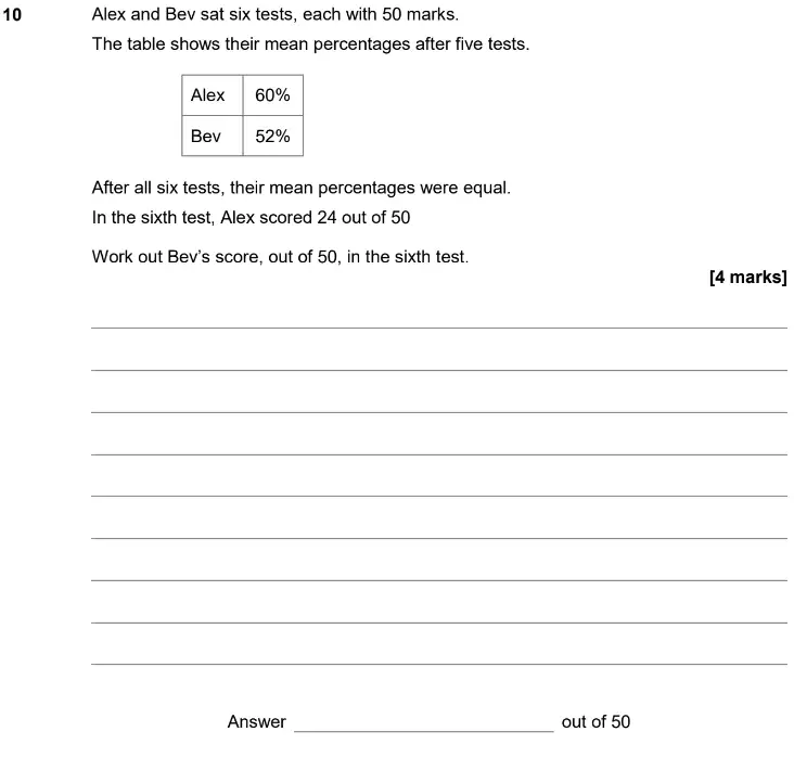 Question 10 - GCSE AQA Higher Maths Past Paper 2 (Calculator) - June 2020