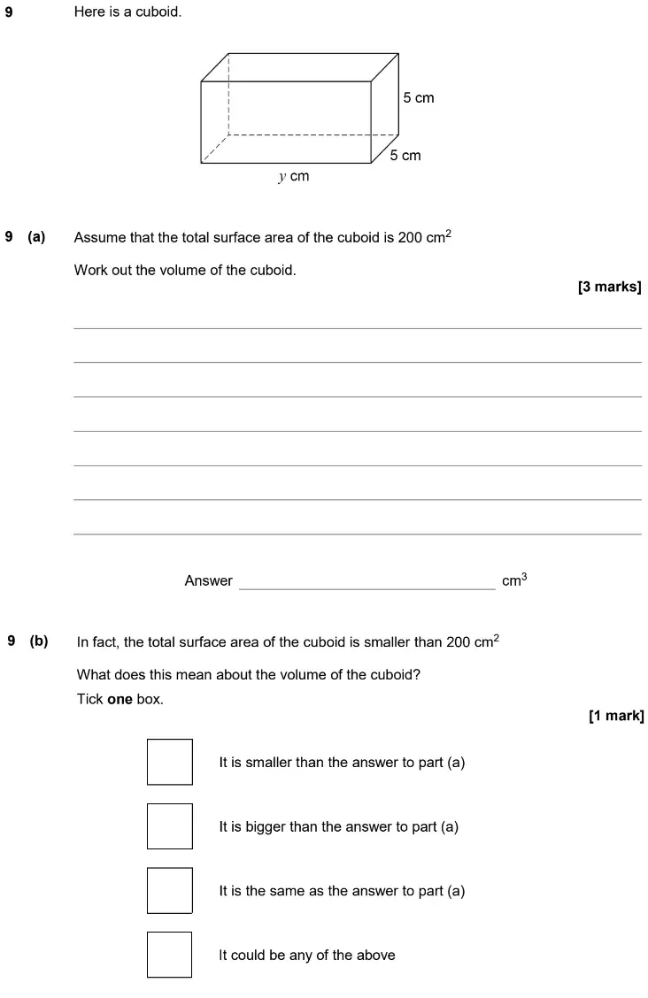 Question 9 - GCSE AQA Higher Maths Past Paper 2 (Calculator) - June 2020