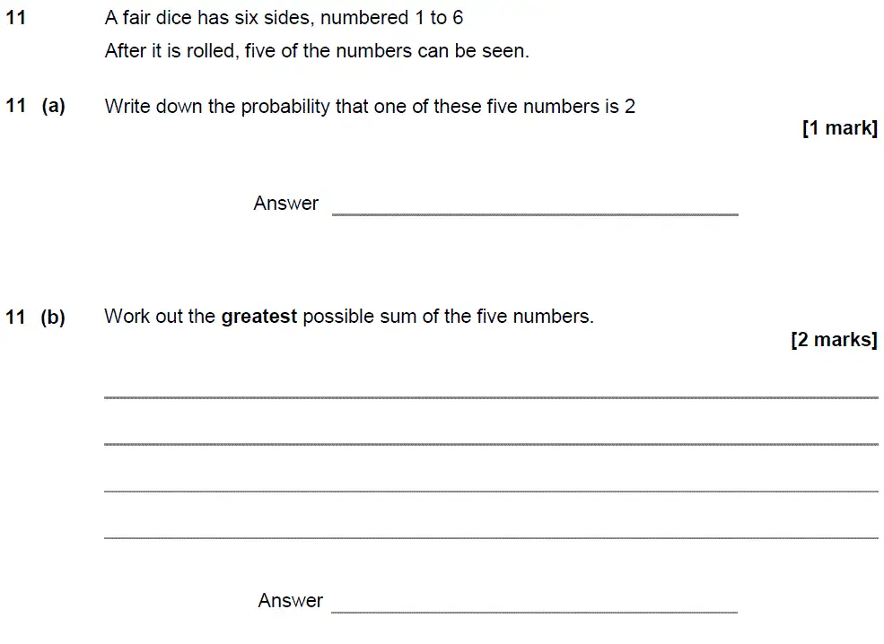 Question 11 - GCSE AQA Foundation Maths Past Paper 1 (Non-Calculator) - November 2018