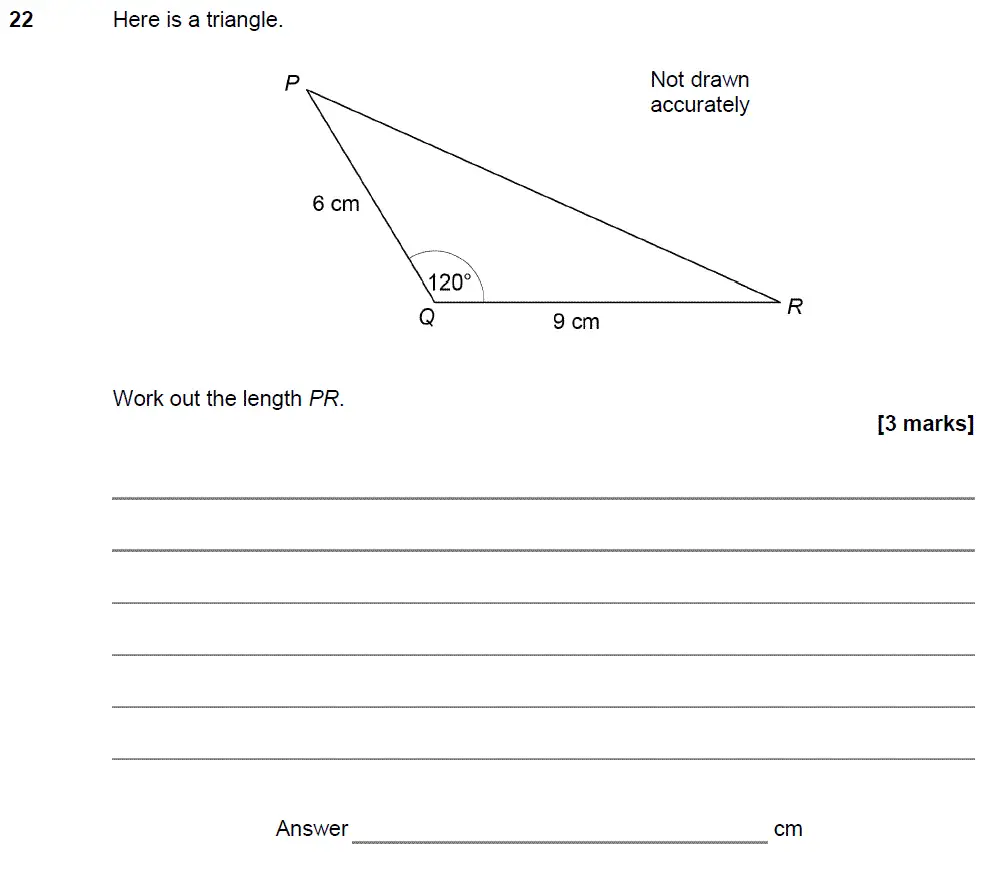 Question 22 - GCSE AQA Higher Maths Past Paper 3 (Calculator) - November 2017