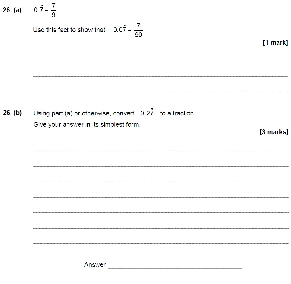 Question 30 - GCSE AQA Higher Maths Past Paper 1 (Non-Calculator) - June 2017