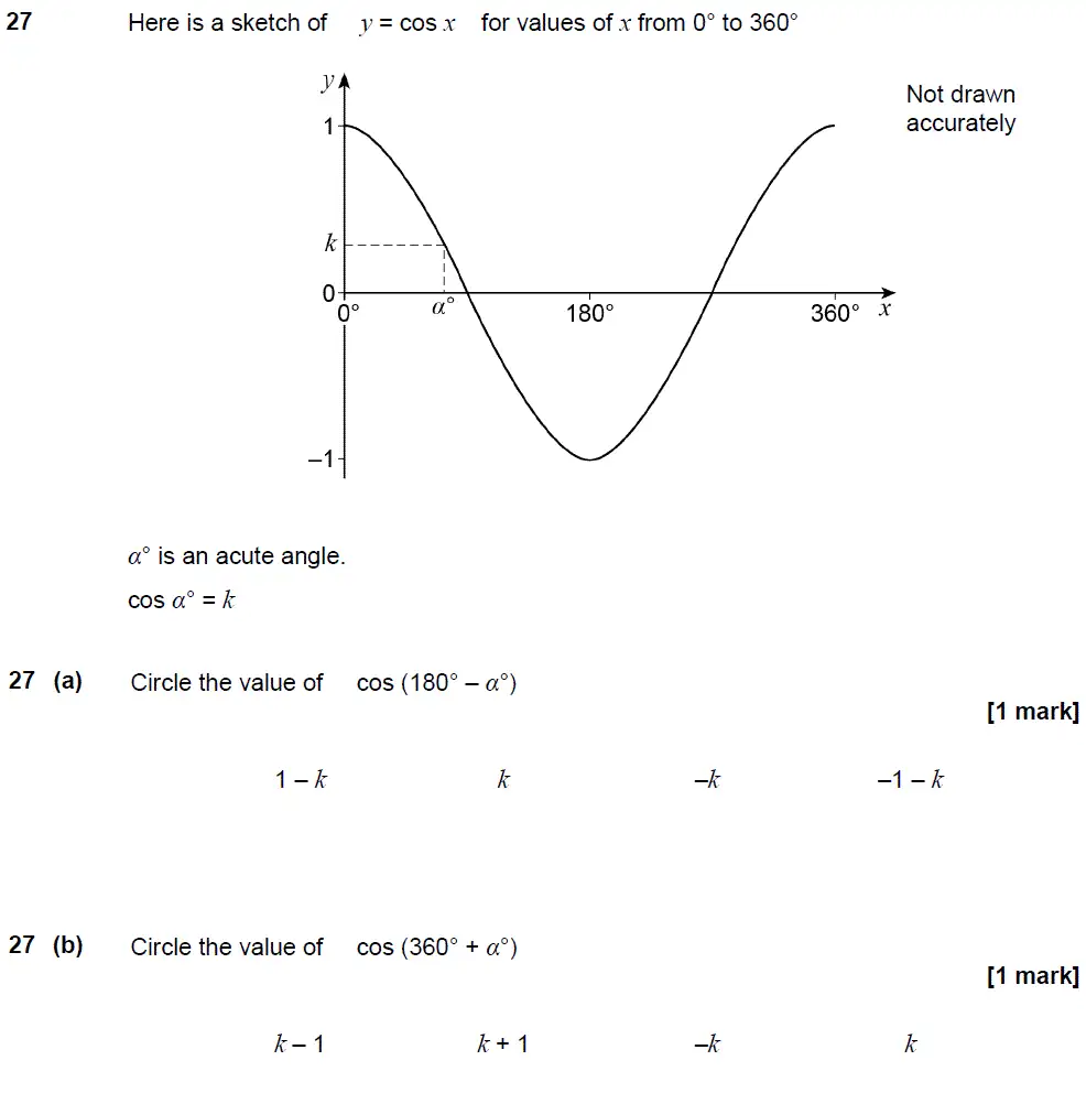 Question 27 - GCSE AQA Higher Maths Past Paper 1 (Non-Calculator) - November 2018