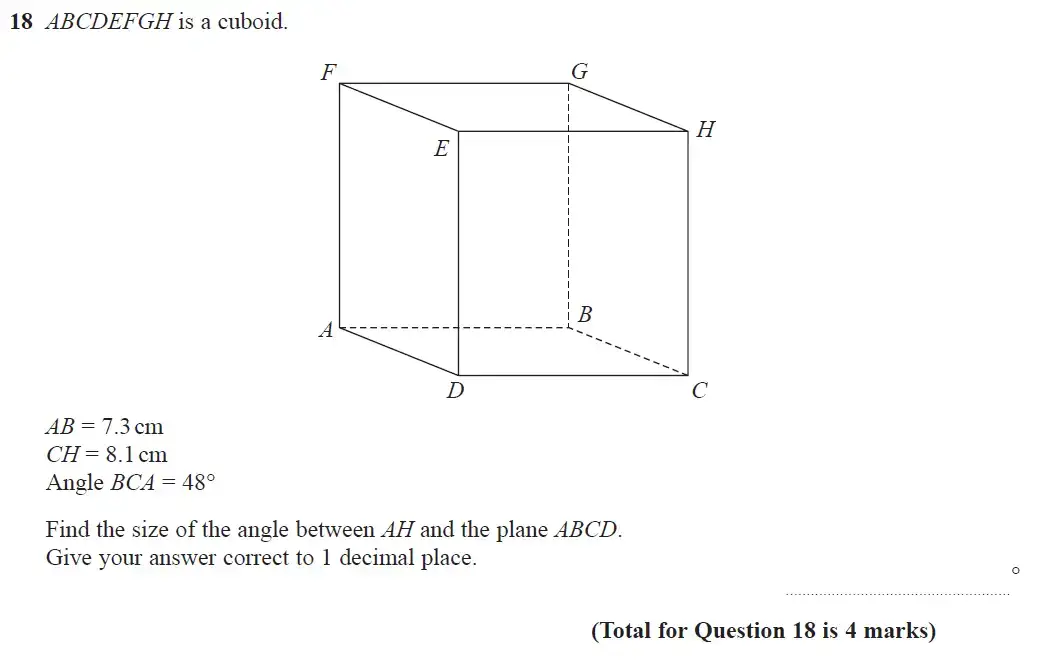 Question 18 - GCSE Edexcel Higher Maths Past Paper 2 (Calculator) - June 2018