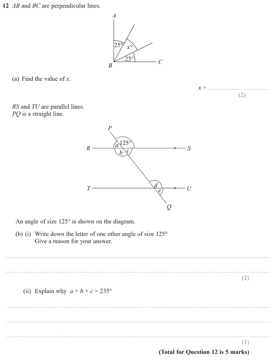 Question 12 - GCSE Edexcel Foundation Maths Past Paper 1 (Non-Calculator) - June 2019