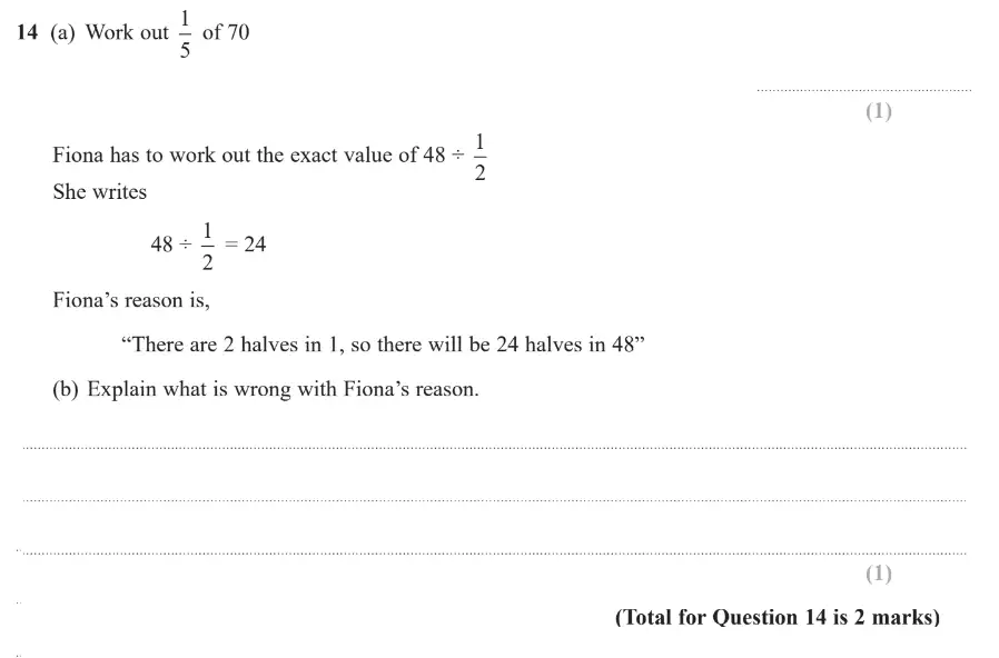Question 14 - GCSE Edexcel Foundation Maths Past Paper 1 (Non-Calculator) - June 2019
