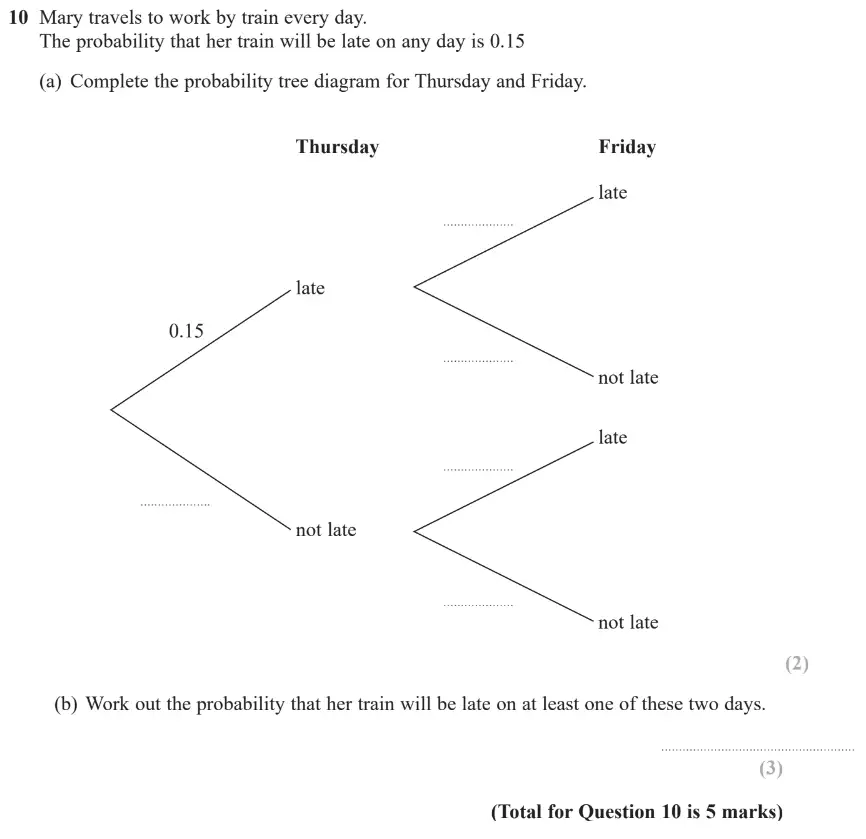 Question 10 - GCSE Edexcel Higher Maths Past Paper 2 (Calculator) - June 2019