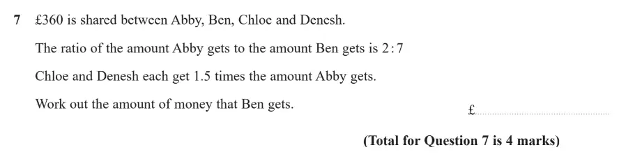 Question 7 - GCSE Edexcel Higher Maths Past Paper 2 (Calculator) - June 2019