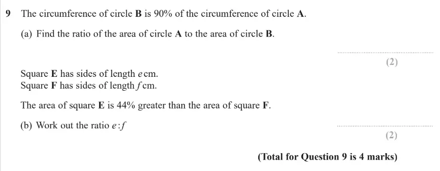 Question 9 - GCSE Edexcel Higher Maths Past Paper 2 (Calculator) - June 2019