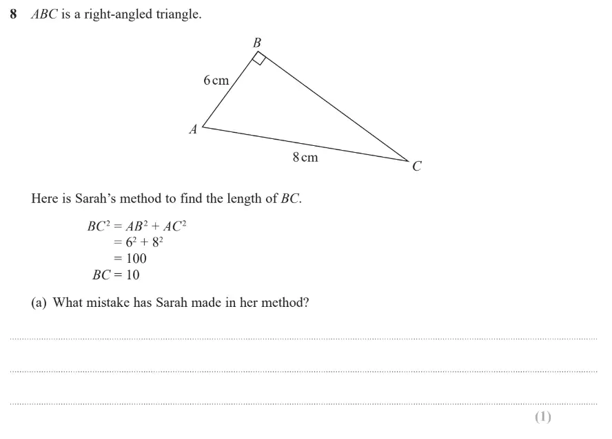 Question 8 - GCSE Edexcel Higher Maths Past Paper 3 (Calculator) - June 2019