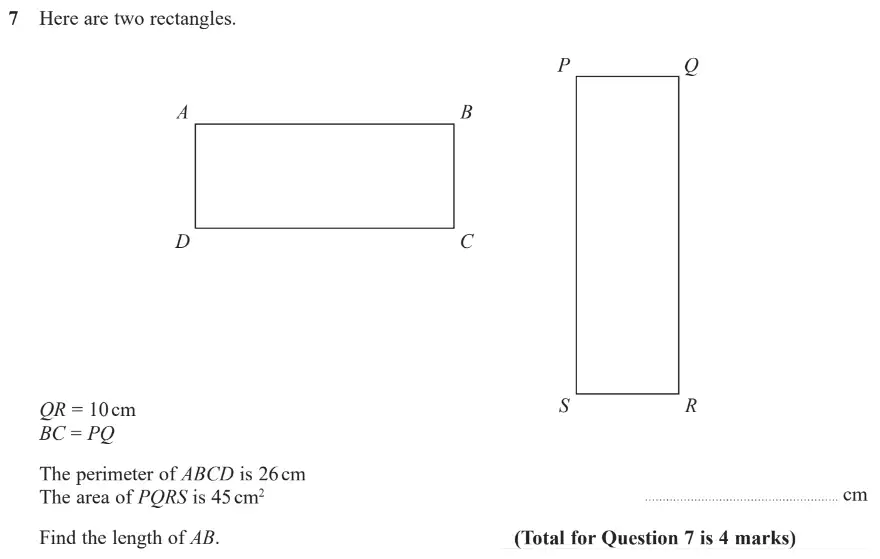 Question 7 - GCSE Edexcel Higher Maths Past Paper 1 (Non-Calculator) - June 2019