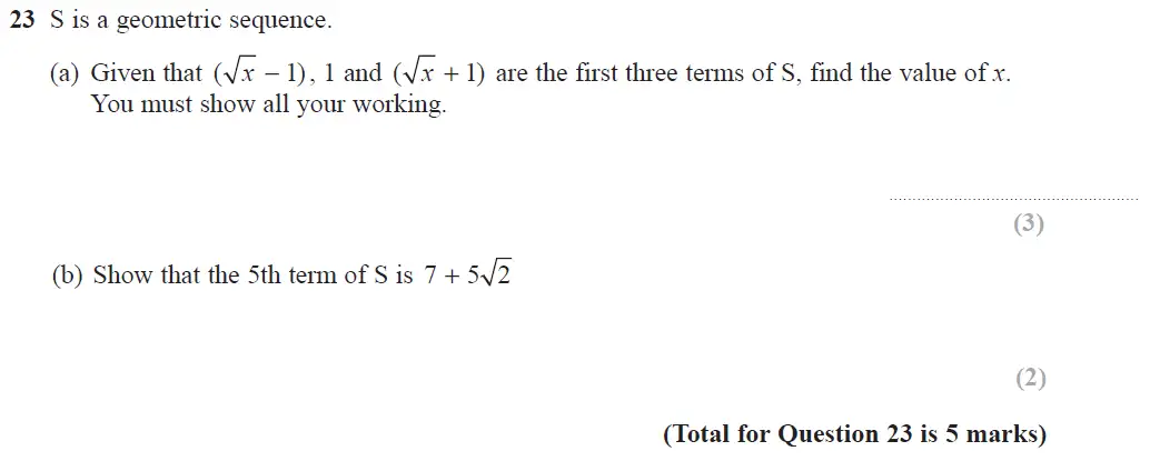 Question 23 - GCSE Edexcel Higher Maths Past Paper 2 (Calculator) - November 2017