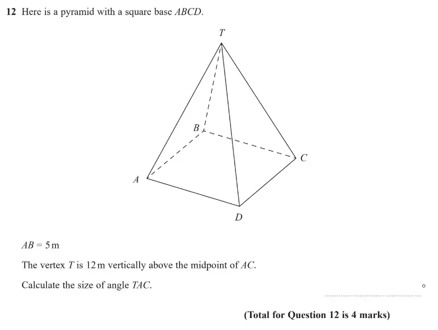 Question 12 - GCSE Edexcel Higher Maths Past Paper 3 (Calculator) - November 2018