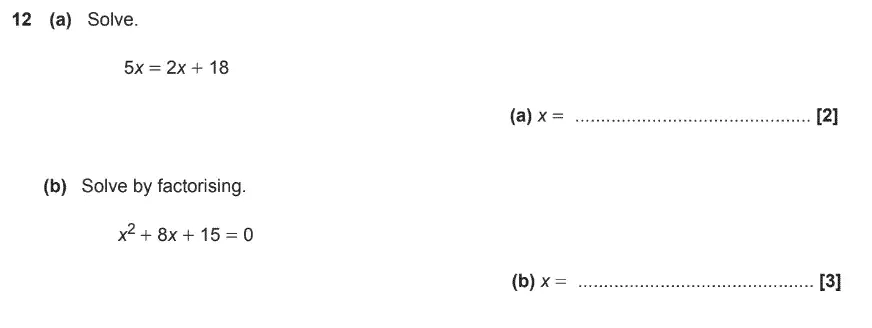 Question 12 - GCSE OCR Foundation Maths Sample Paper 2 (Non-Calculator)