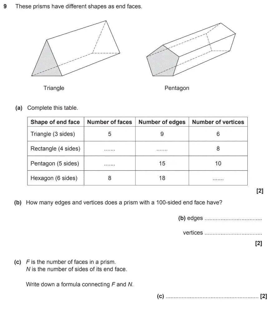 Question 9 - GCSE OCR Foundation Maths Sample Paper 2 (Non-Calculator)