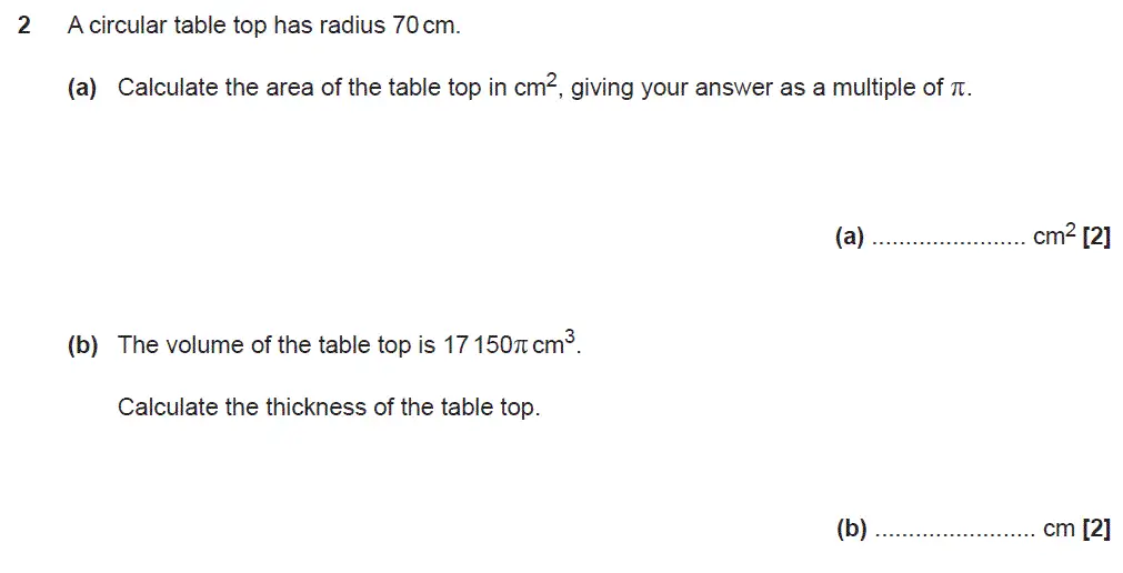 Question 2 - GCSE OCR Higher Maths Sample Paper 4 (Calculator)