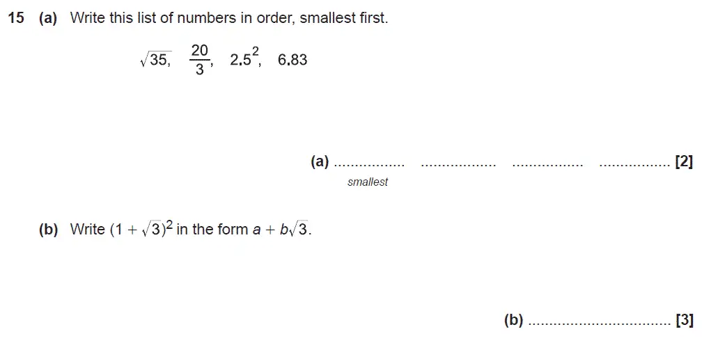 Question 15 - GCSE OCR Higher Maths Sample Paper 5 (Non-Calculator)