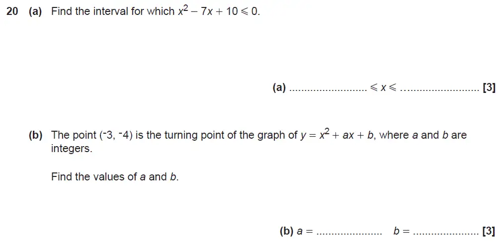 Question 20 - GCSE OCR Higher Maths Sample Paper 5 (Non-Calculator)