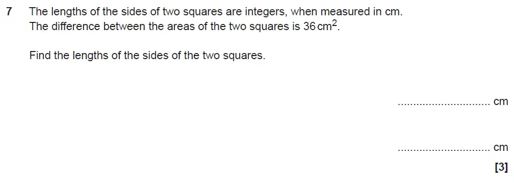 Question 7 - GCSE OCR Higher Maths Sample Paper 5 (Non-Calculator)
