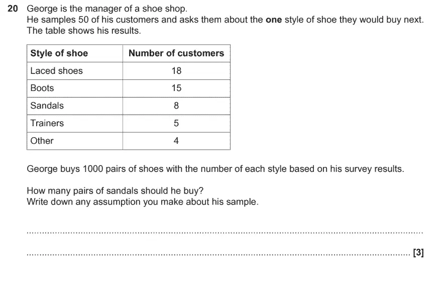 Question 20 - GCSE OCR Foundation Maths Past Paper 2 (Non-Calculator)